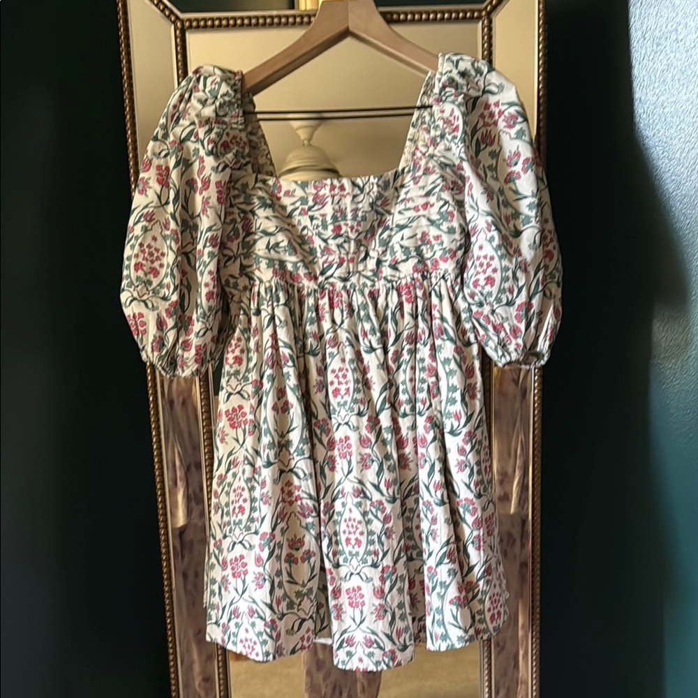 Abercrombie & Fitch Pink and Red Puff Sleeve Mini Dress
